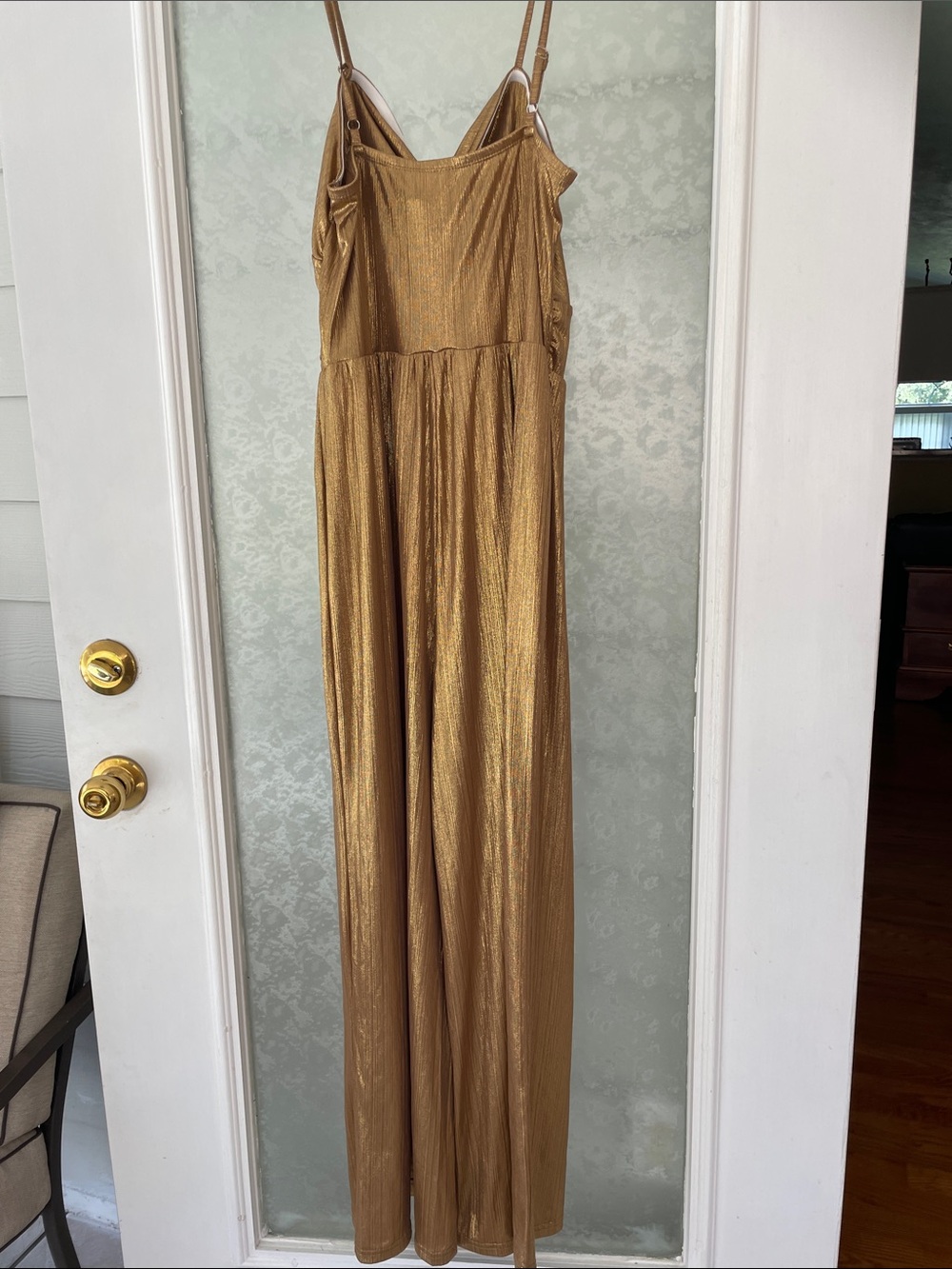 Cider Metallic Gold Strappy Wide-Leg Jumpsuit